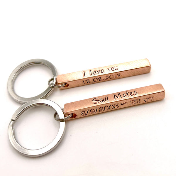 Copper Bar Keychain, Copper GPS Keyring, Copper Anniversary Gift