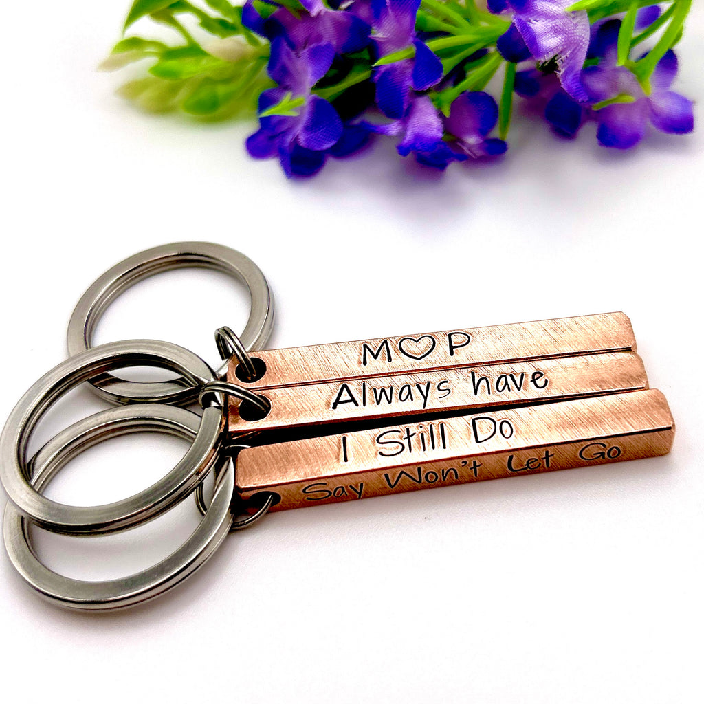 Copper Bar Keychain, Copper GPS Keyring, Copper Anniversary Gift