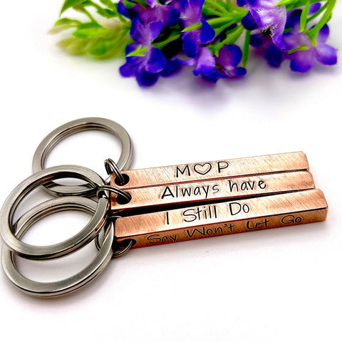 Copper Bar Keychain, Copper GPS Keyring, Copper Anniversary Gift