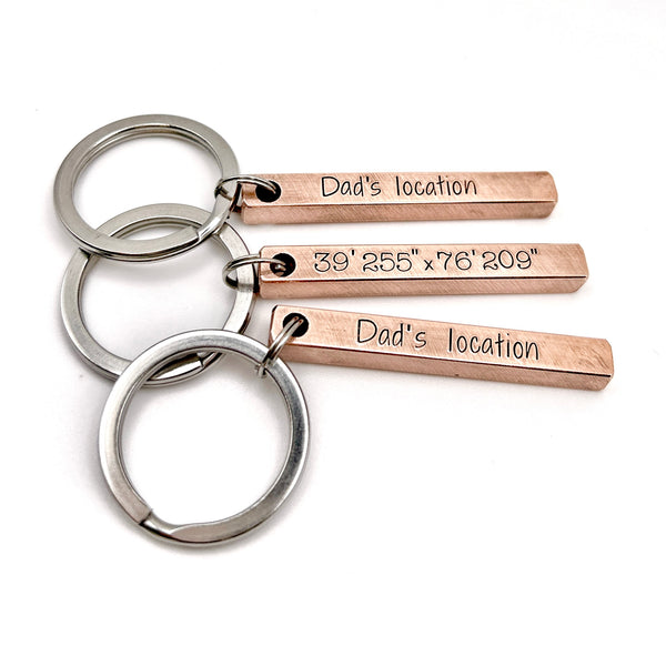 Copper Bar Keychain, Copper GPS Keyring, Copper Anniversary Gift