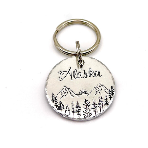 Customizable dog tag, dog tag with mountains