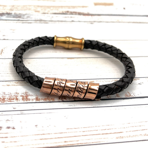7th Wedding Anniversary - Men's Leather Bracelet - Personalized Bracelet - Father's Day Gift