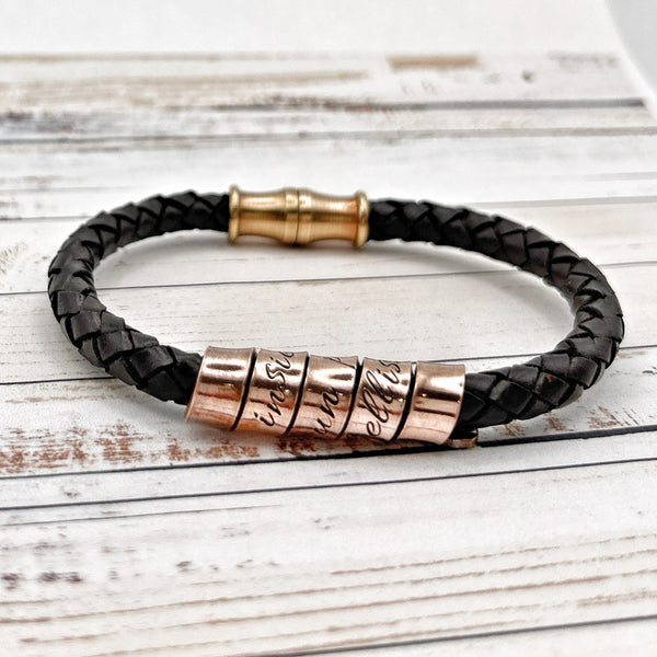 7th Wedding Anniversary - Men's Leather Bracelet - Personalized Bracelet - Father's Day Gift