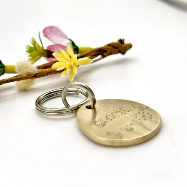 Brass Dog Tag with Flowers