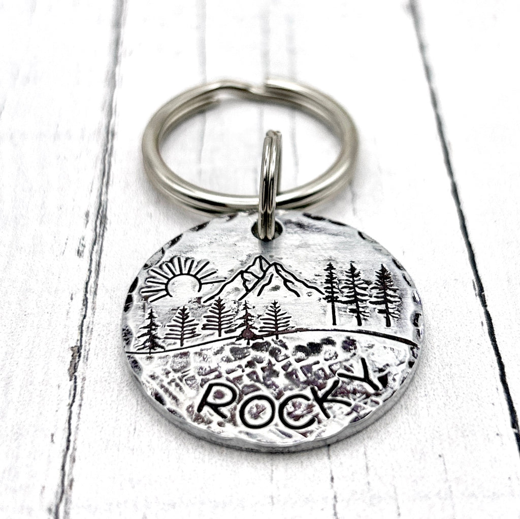 Personalized Dog Tag, Trees and Mountains, Dog ID Tag