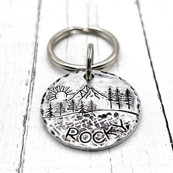 Personalized Dog Tag, Trees and Mountains, Dog ID Tag