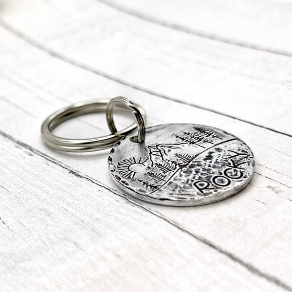 Personalized Dog Tag, Trees and Mountains, Dog ID Tag