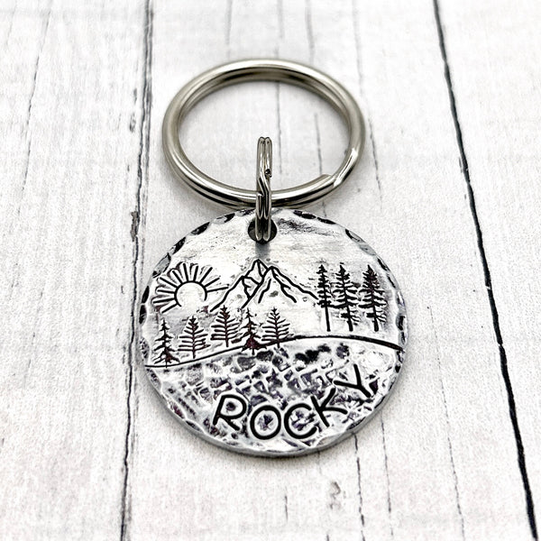 Personalized Dog Tag, Trees and Mountains, Dog ID Tag
