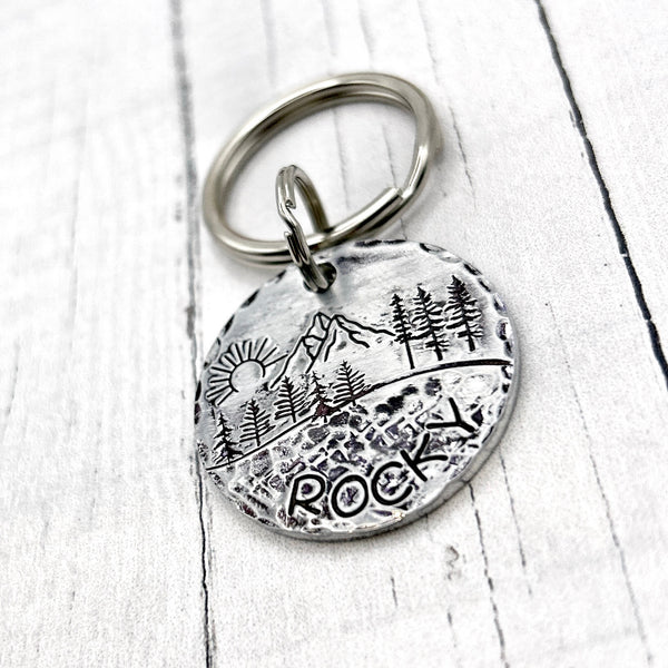 Personalized Dog Tag, Trees and Mountains, Dog ID Tag