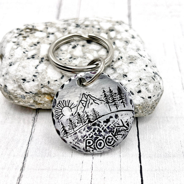 Personalized Dog Tag, Trees and Mountains, Dog ID Tag