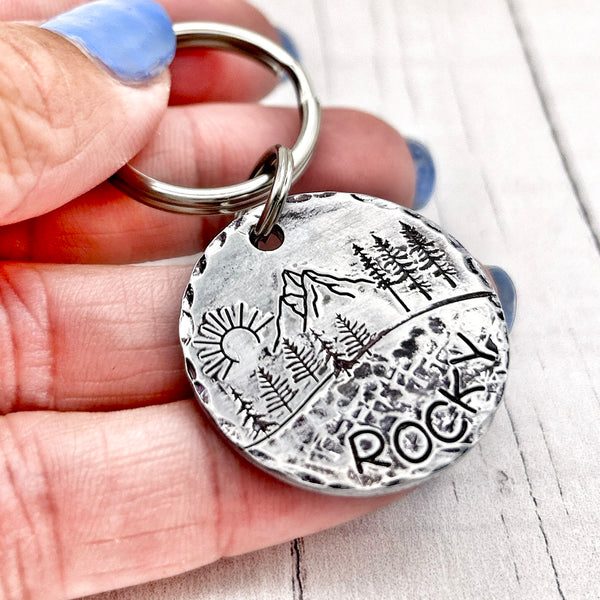 Personalized Dog Tag, Trees and Mountains, Dog ID Tag