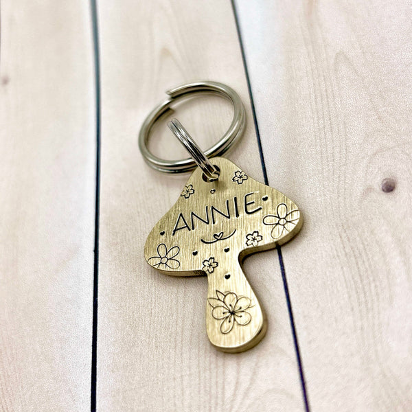 Personalized Dog Tag - Brass Dog Tag - Mushroom - Pet ID Tag
