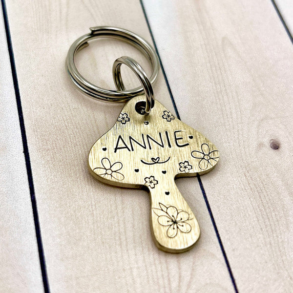 Personalized Dog Tag - Brass Dog Tag - Mushroom - Pet ID Tag