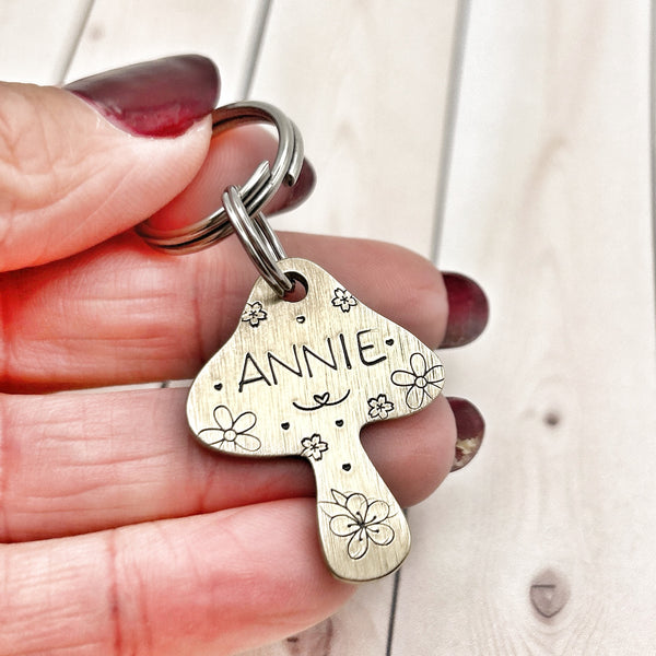 Personalized Dog Tag - Brass Dog Tag - Mushroom - Pet ID Tag