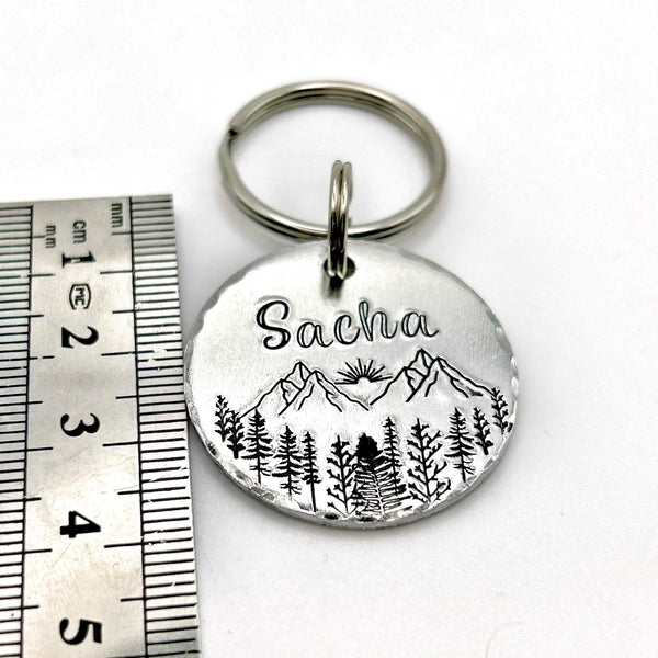 Customizable dog tag, dog tag with mountains
