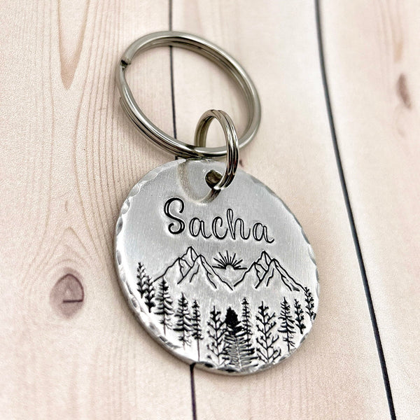 Customizable dog tag, dog tag with mountains