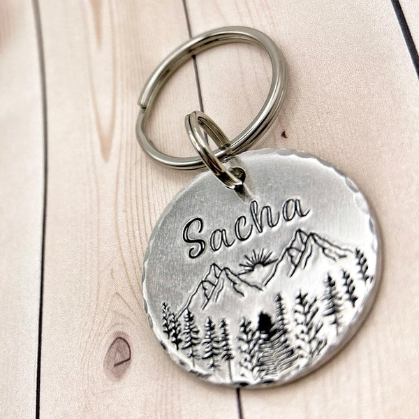 Customizable dog tag, dog tag with mountains