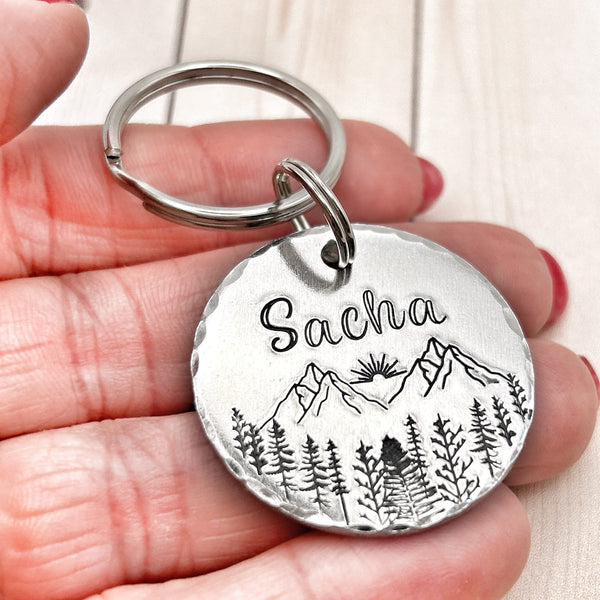 Customizable dog tag, dog tag with mountains