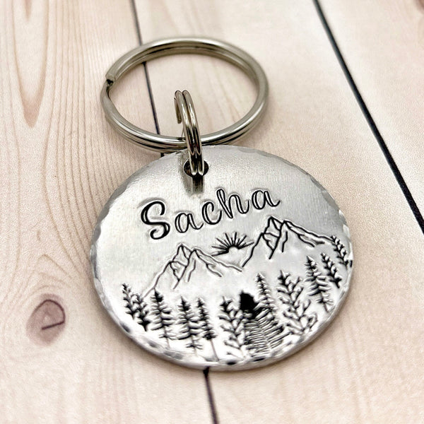 Customizable dog tag, dog tag with mountains