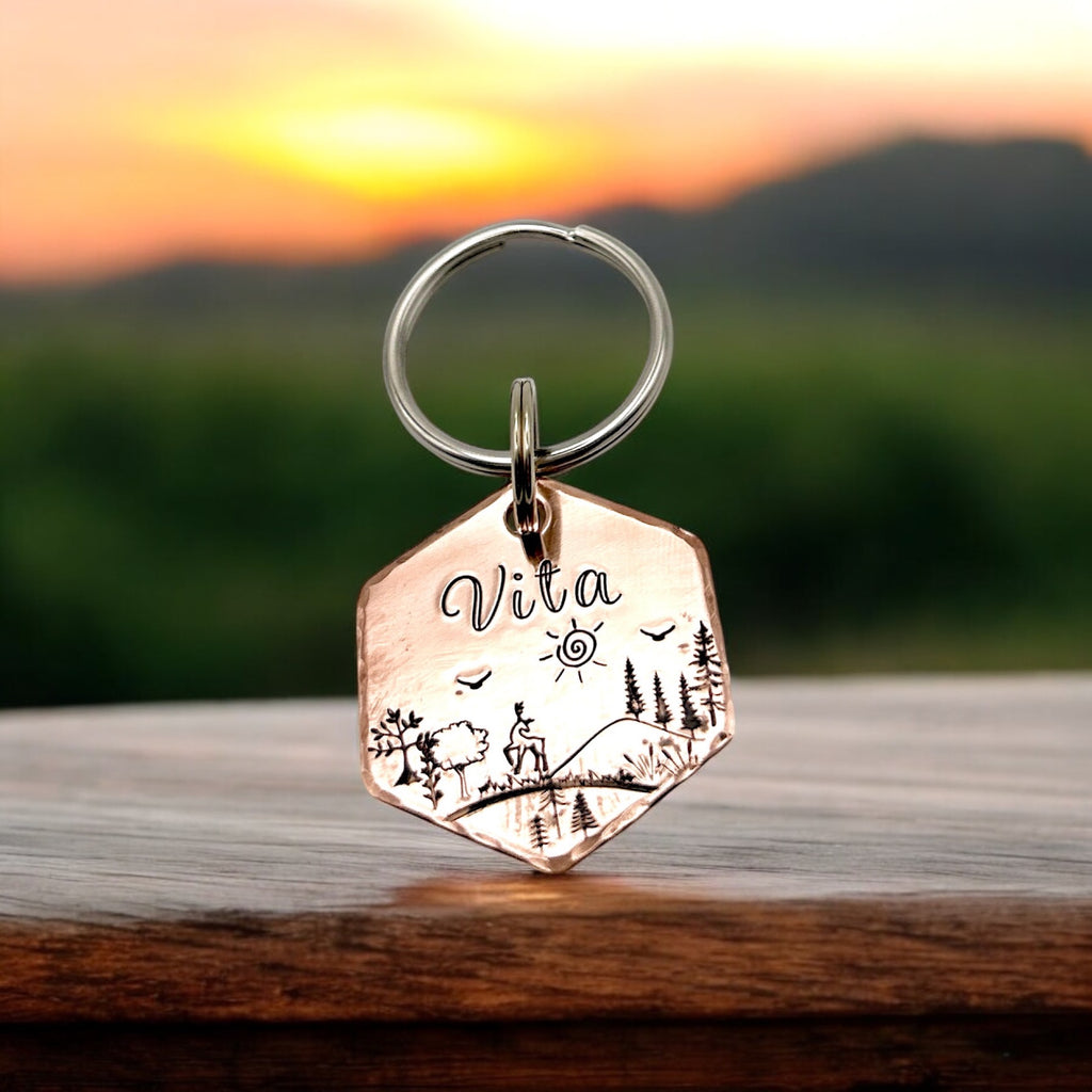 Copper Dog Tag, Personalized Hexagonal Tag