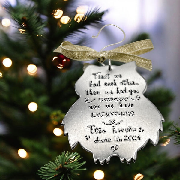 Custom Baby Ornament, Baby's First Christmas, Owl Decoration