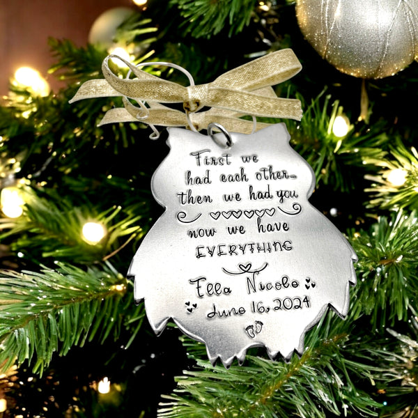 Custom Baby Ornament, Baby's First Christmas, Owl Decoration