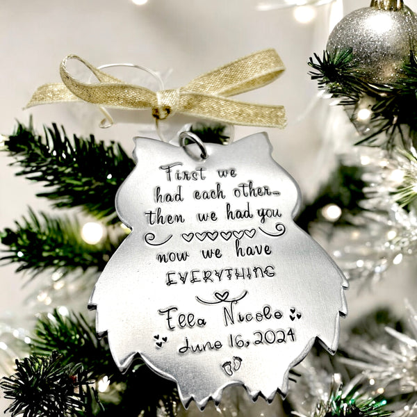 Custom Baby Ornament, Baby's First Christmas, Owl Decoration