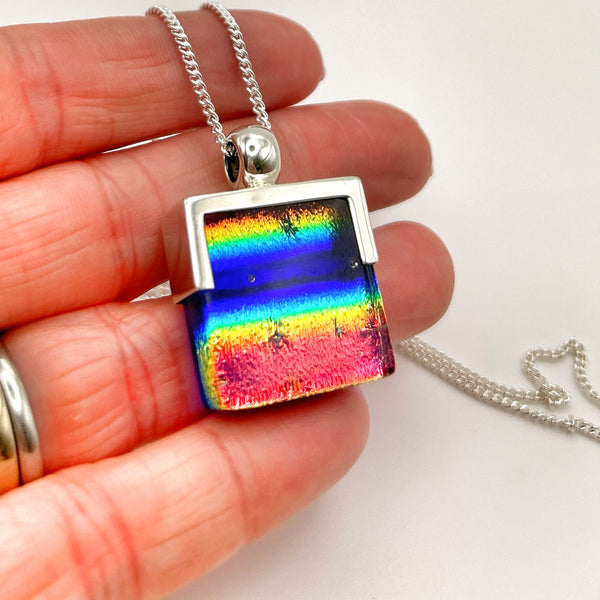 Dazzling multi-colored dichroic glass pendant