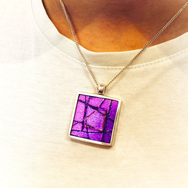 Beautiful pink dichroic glass pendant