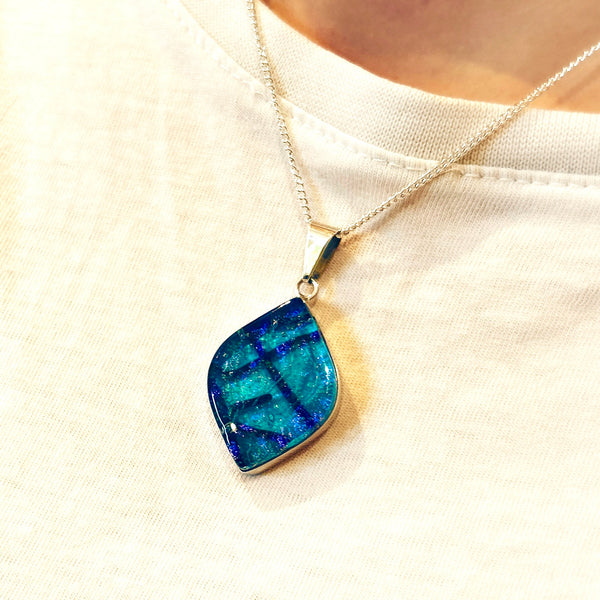 Beautiful blue and purple dichroic glass pendant