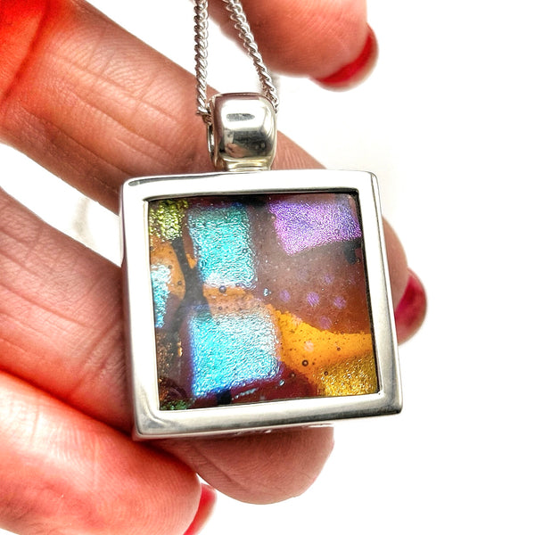Beautiful multi-colored dichroic glass pendant