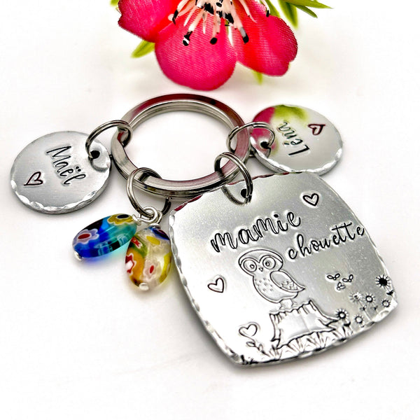 Keychain with Names, Gift for a Grandmother, Grandma Owl