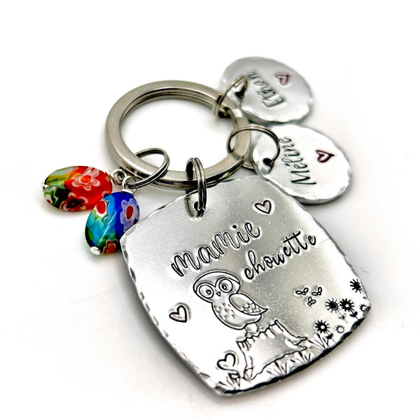 Keychain with Names, Gift for a Grandmother, Grandma Owl
