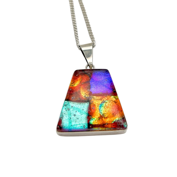 Beautiful orange and purple dichroic glass pendant