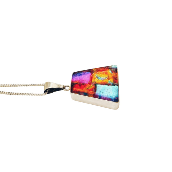 Beautiful orange and purple dichroic glass pendant