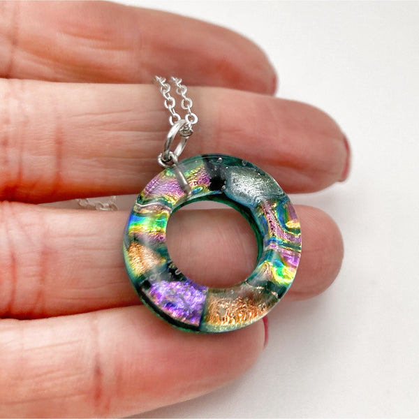 Green dichroic glass washer pendant