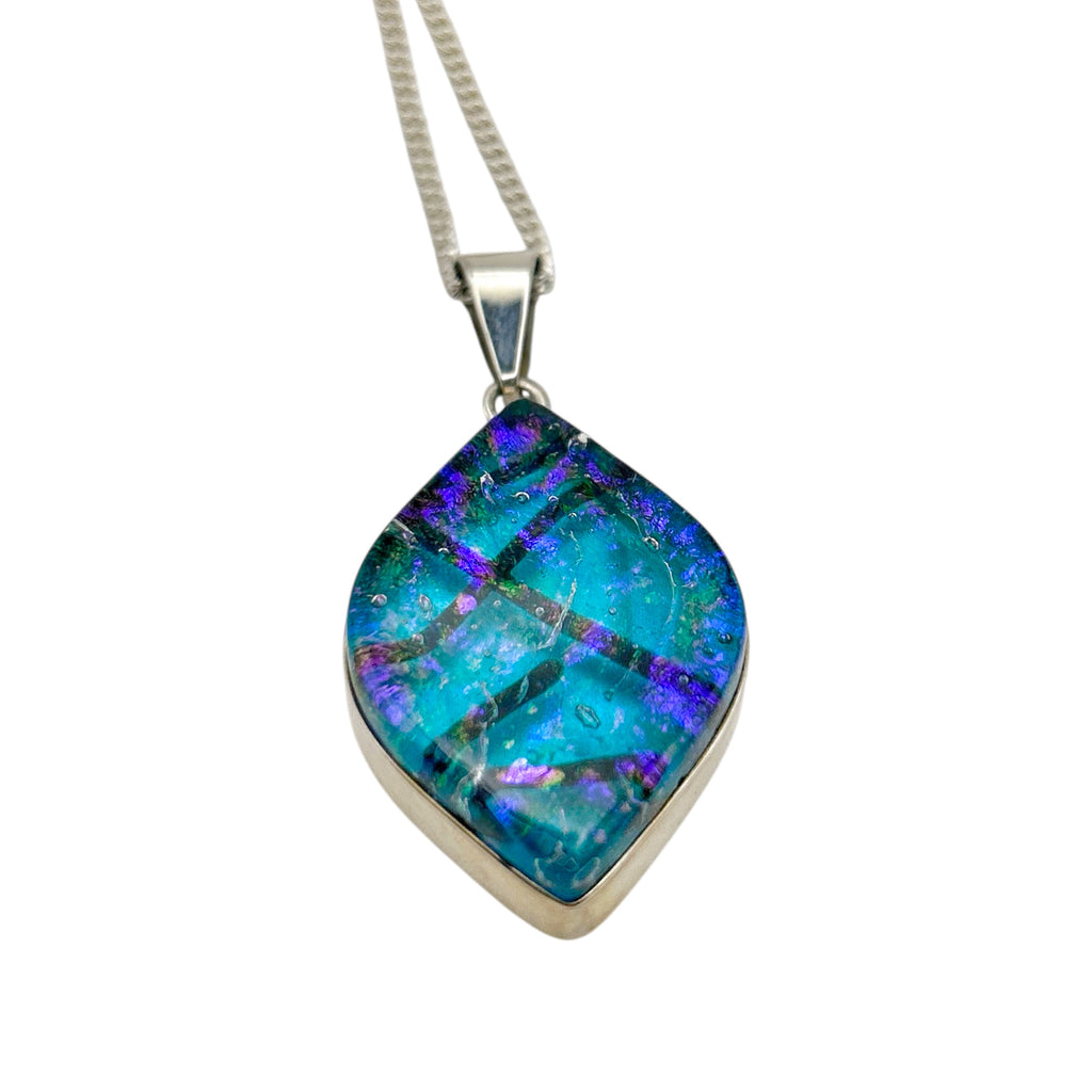 Beautiful blue and purple dichroic glass pendant