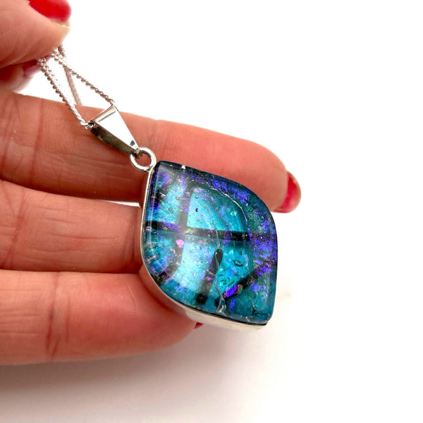 Beautiful blue and purple dichroic glass pendant