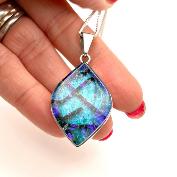 Beautiful blue and purple dichroic glass pendant