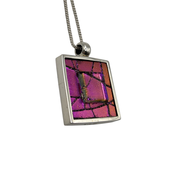 Beautiful pink dichroic glass pendant