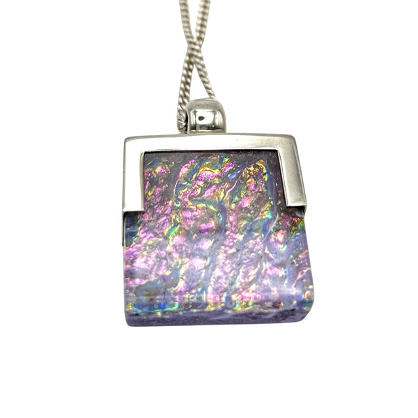 Beautiful pale pink dichroic glass pendant