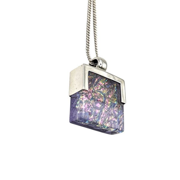 Beautiful pale pink dichroic glass pendant
