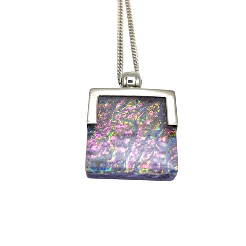 Beautiful pale pink dichroic glass pendant