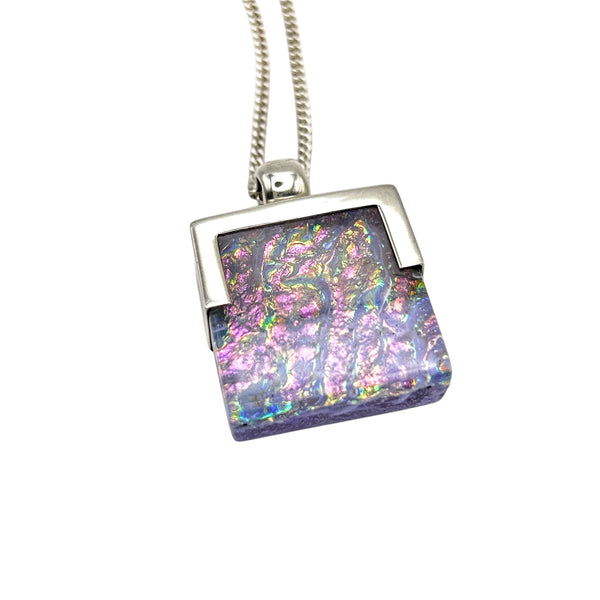 Beautiful pale pink dichroic glass pendant