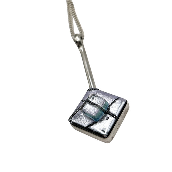 Metallic blue and silver dichroic glass pendant