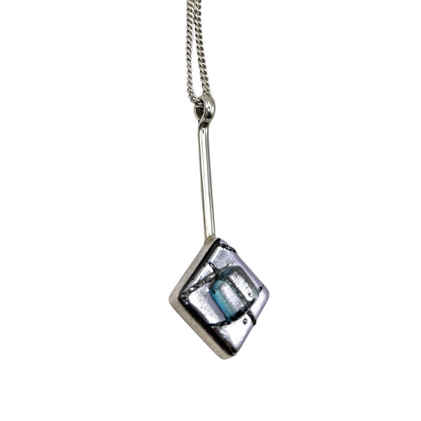 Metallic blue and silver dichroic glass pendant
