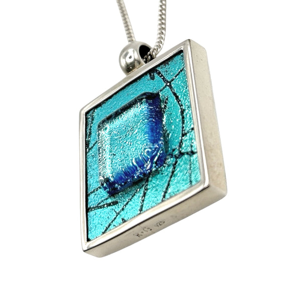Striking turquoise dichroic glass pendant