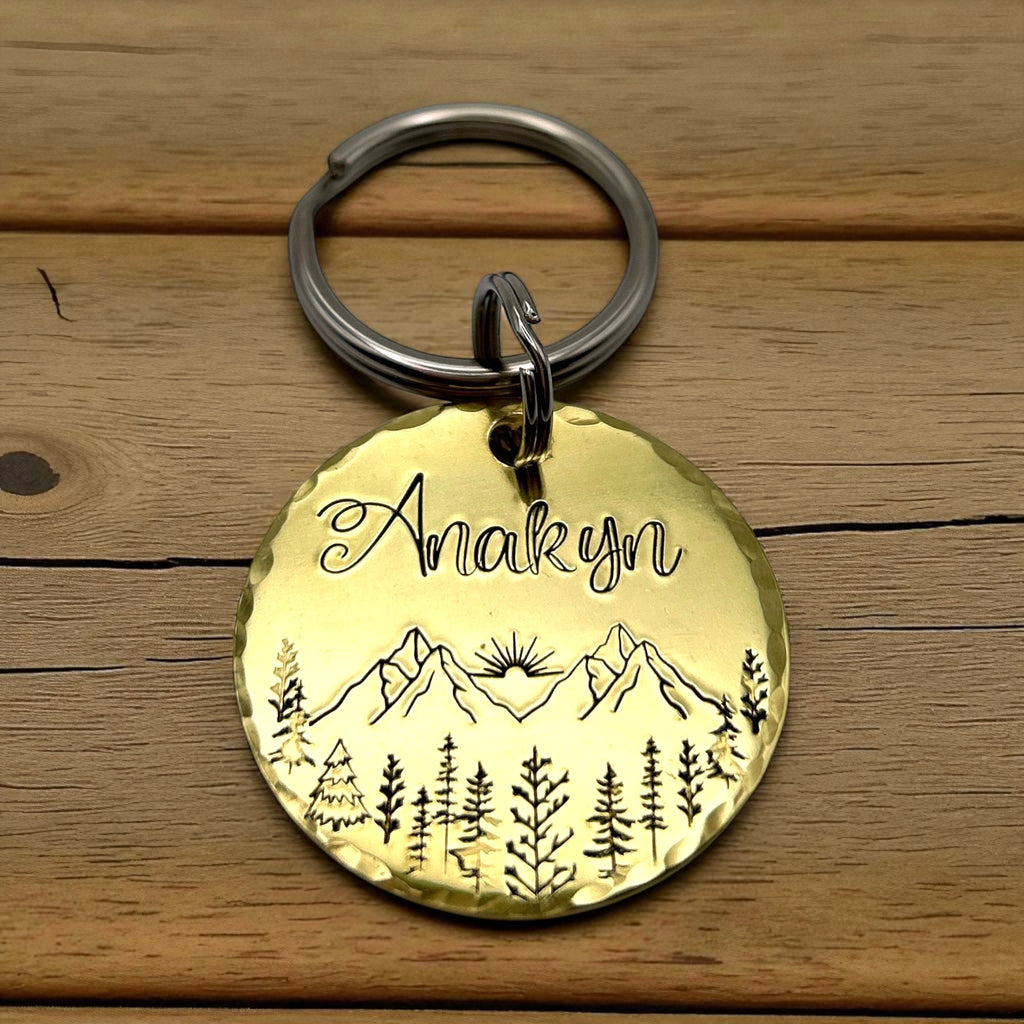 Customizable dog tag, dog tag with mountains