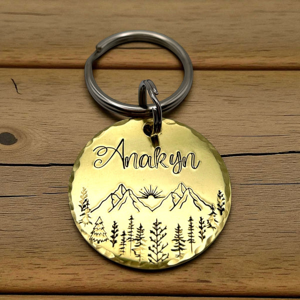 Customizable dog tag, dog tag with mountains