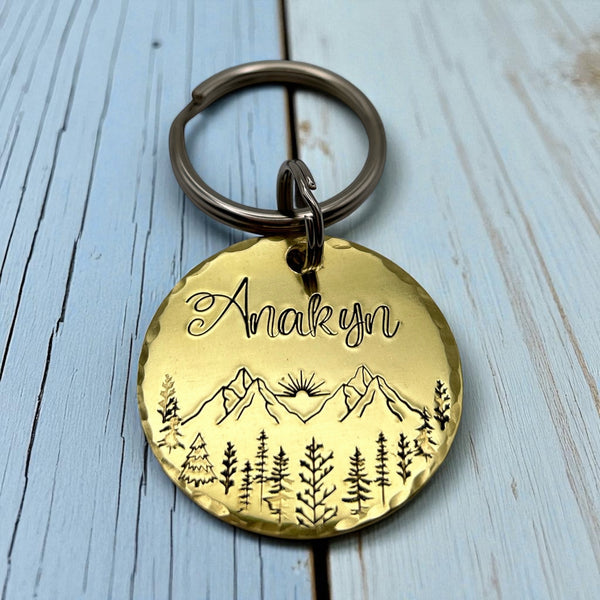 Customizable dog tag, dog tag with mountains